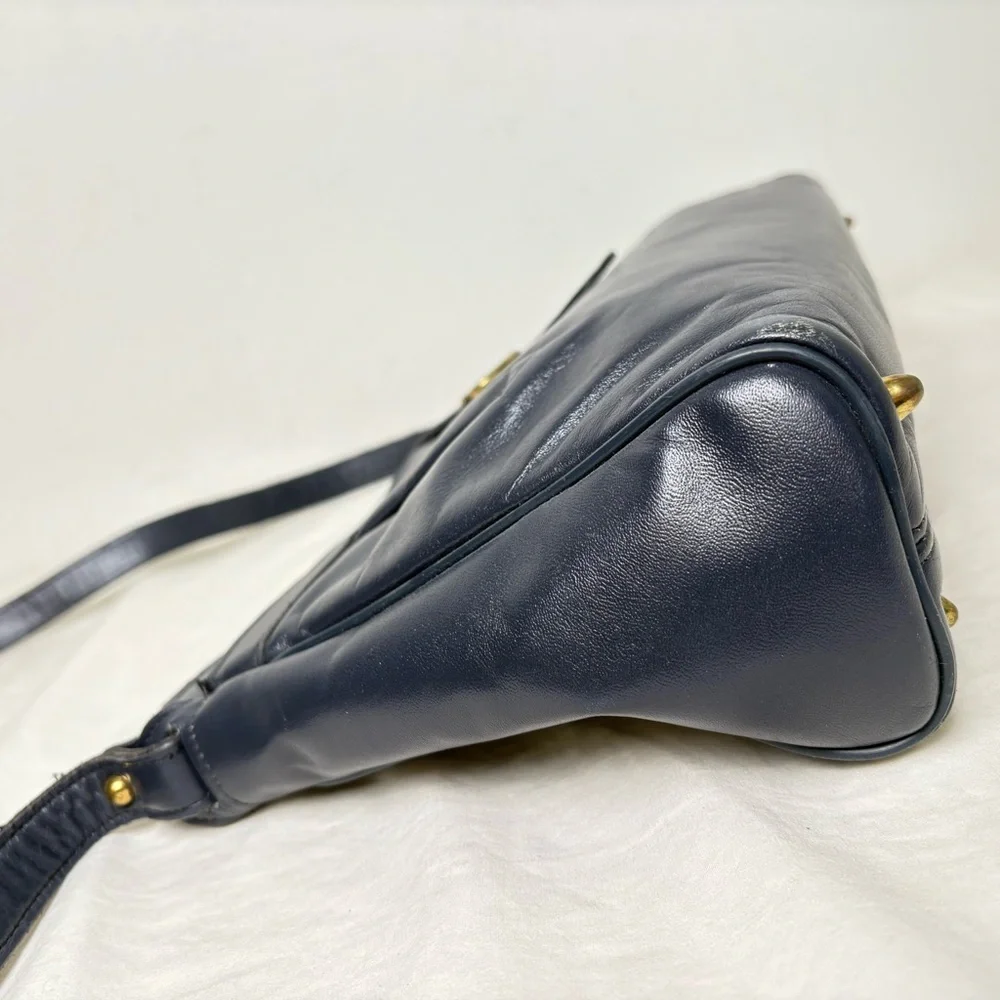 ETIENNE AIGNER Vintage Navy Blue Pleated Leather Shoulder Bag Purse Classic - Picture 13 of 17